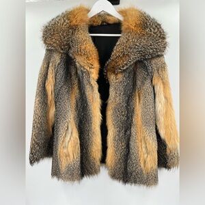 VINTAGE NATURAL GRAY FOX COAT LUXURY FUR JACKET PELZ SIZE M